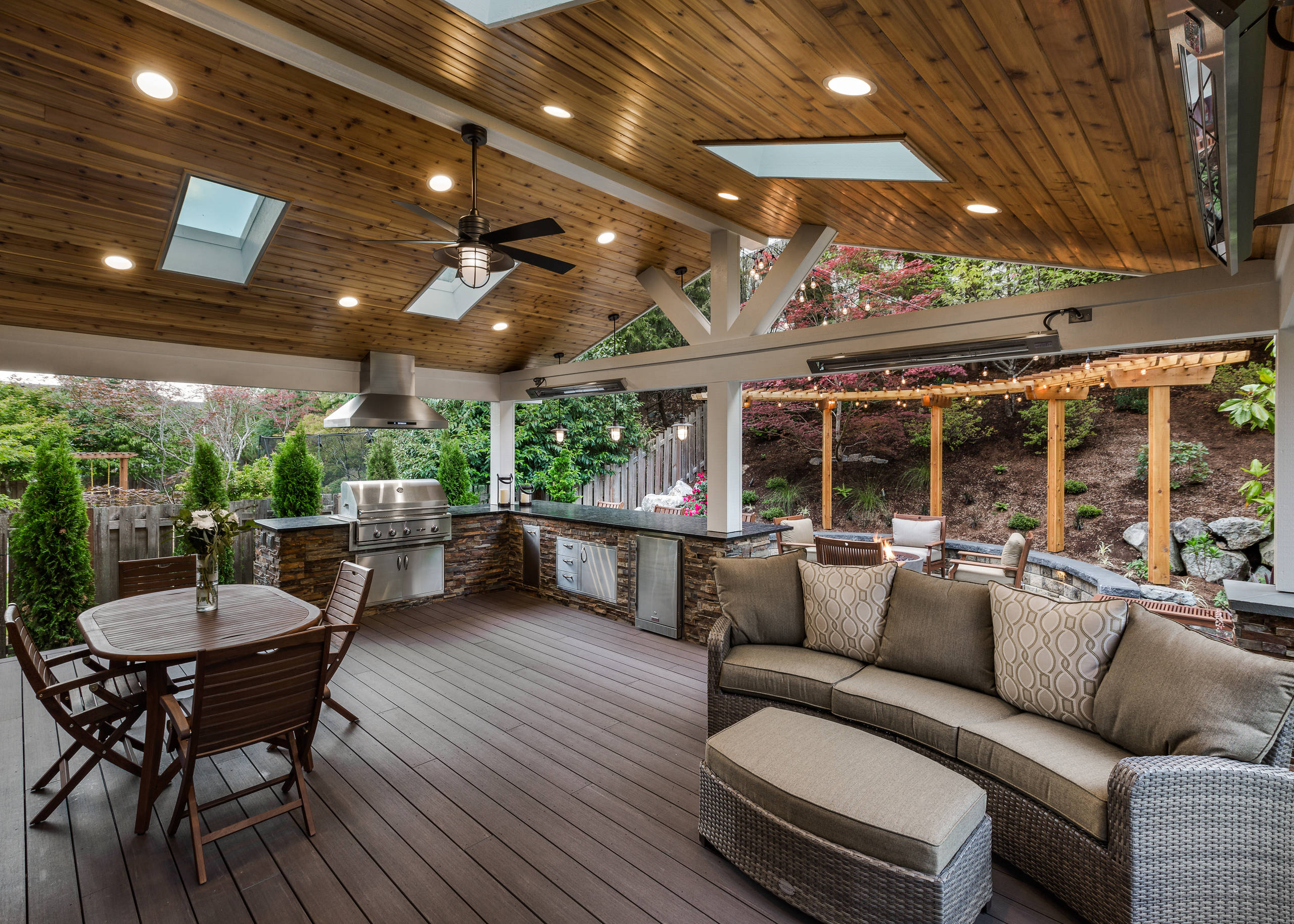 Covered outdoor kitchen and deck